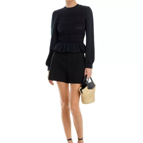 Sea New York Rita Smocked Navy Blue Jersey Long Sleeve Smocked Top Large - Picture 1 of 11